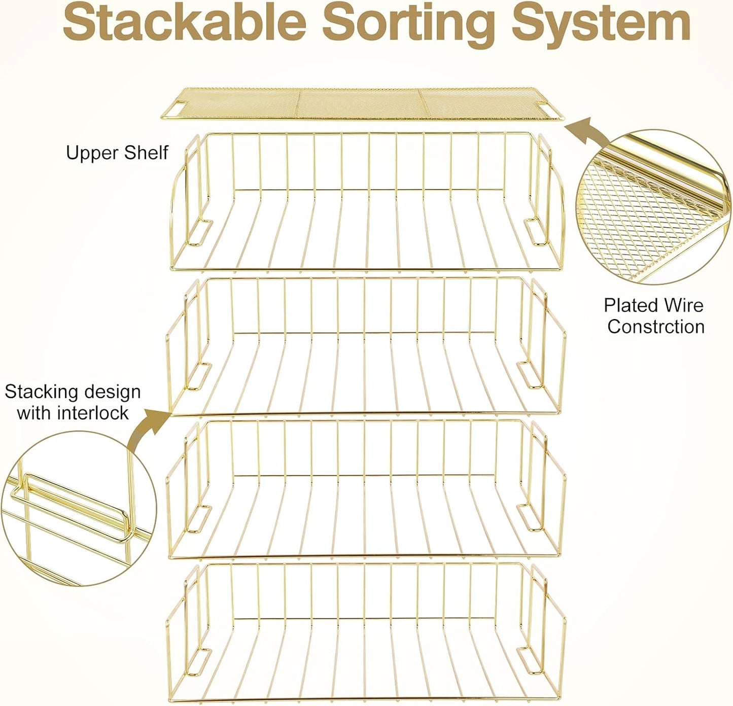 TNELTUEB 6 Tier Stackable Letter Tray, Rose Gold File Organizer Desk Organizers and Accessories for Women with 1 Upper Display Shelf for School