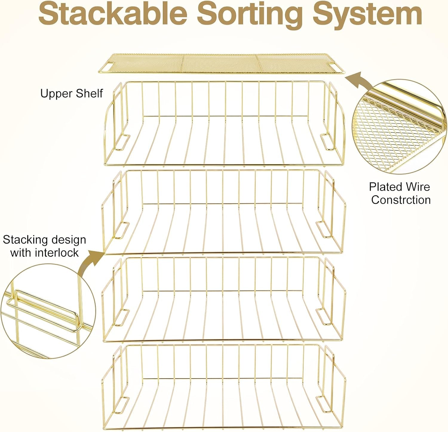 TNELTUEB 6 Tier Stackable Letter Tray, Rose Gold File Organizer Desk Organizers and Accessories for Women with 1 Upper Display Shelf for School