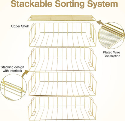 TNELTUEB 6 Tier Stackable Letter Tray, Rose Gold File Organizer Desk Organizers and Accessories for Women with 1 Upper Display Shelf for School