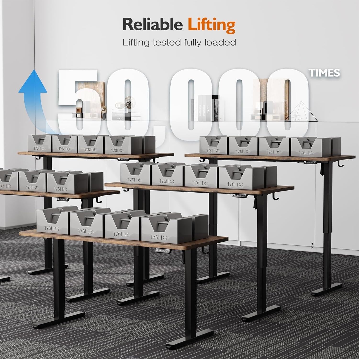 Electric Height Adjustable Standing Desk, 55X24 Inches, Ergonomic Home Office Sit/Stand up Desk with Two-Piece Desktop (Black Steel Frame/Rustic Brown Top)