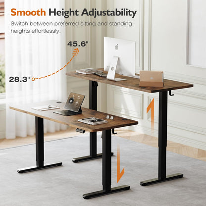 Electric Height Adjustable Standing Desk, 55X24 Inches, Ergonomic Home Office Sit/Stand up Desk with Two-Piece Desktop (Black Steel Frame/Rustic Brown Top)
