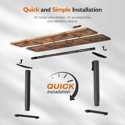 Electric Height Adjustable Standing Desk, 55X24 Inches, Ergonomic Home Office Sit/Stand up Desk with Two-Piece Desktop (Black Steel Frame/Rustic Brown Top)