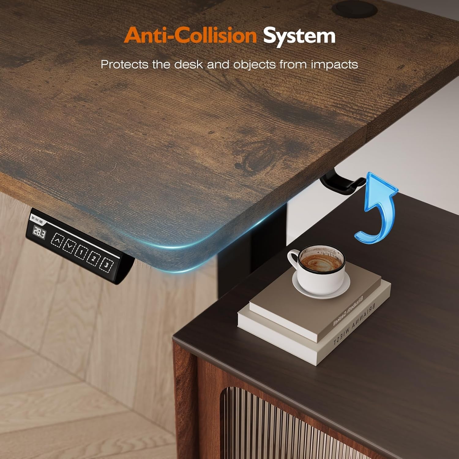 Electric Height Adjustable Standing Desk, 55X24 Inches, Ergonomic Home Office Sit/Stand up Desk with Two-Piece Desktop (Black Steel Frame/Rustic Brown Top)